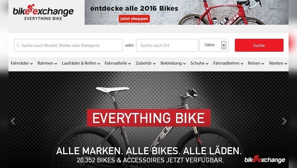 Homepage von BikeExchange