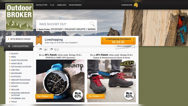 Liveshopping-Plattform Outdoor Broker