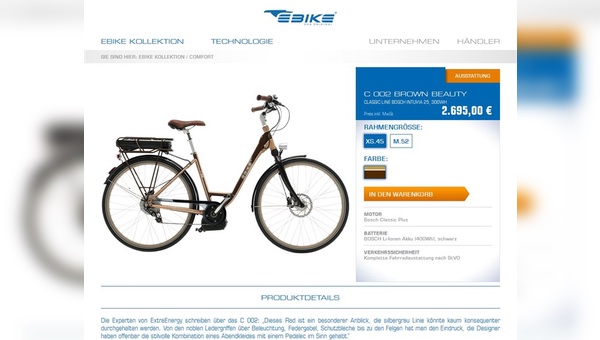 Jetzt mit Webshop: die Website von Ebike Advanced Technologies