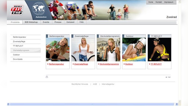 Informativ und übersichtlich: Der neugestaltete Zweiradbereich auf der Website von Rema Tip Top