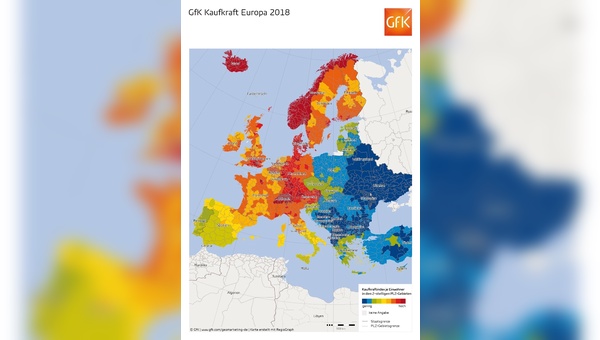 Die Kaufkraft in Europa als bunter Fleckenteppich.