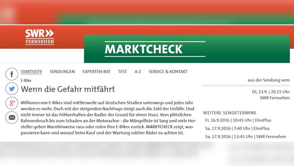 SWR-Marktcheck über E-Bikes