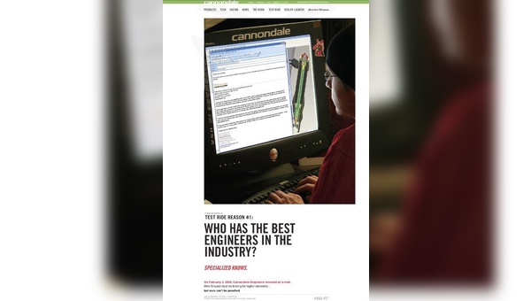 Cannondale nutzt den angeblichen Abwerbeversuch von Ingenieuren für Eigenwerbung.