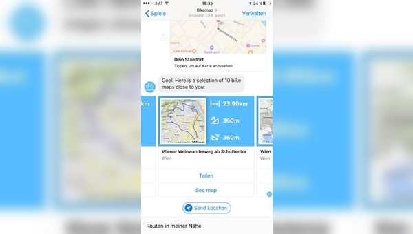 Via Facebook-Messenger gibt der Chatbot von Bikemap Touren-Tips.