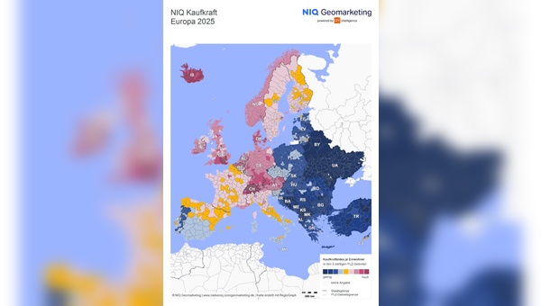 Grafik: NIQ Geomarketing - Kaufkraft in Europa im Jahr 2025