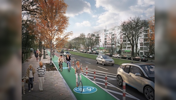 Protected Bike Line - Vorbildliche Radwegführung in der Stadt.