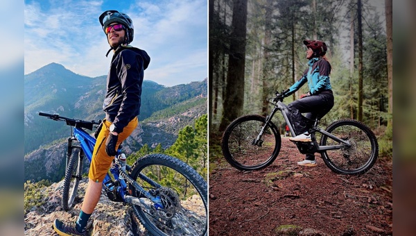 Camille Auriol (rechts) und Joris Pavese auf ihren Flyer-E-Bikes.