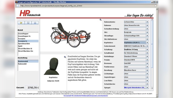 Neuer Liegerad-Konfigurator geht online.