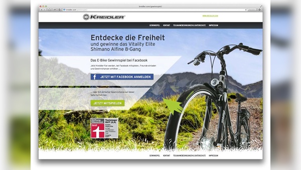 Microsite für ein Gewinnspiel rund um Kreidler E-Bikes