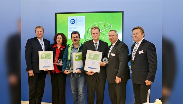 Die Gewinner des GreenFleet-Awards: Roland Vogt, TÜV SÜD Auto Service GmbH, Dr. Monika Griefahn, AIDA Cruises, Uwe-Karsten Abraham, VAUDE Sport GmbH & Co. KG,