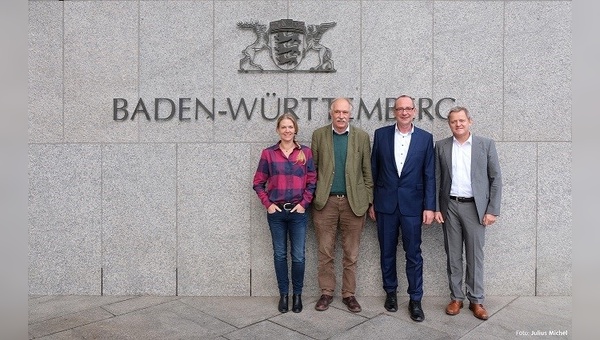 Die Vertreter der Unternehmer-Initiative in Berlin (von links): Antje von Dewitz (Outdoor-Ausrüster Vaude), Gottfried Härle (Brauerei Härle), Thomas Osswald (Autohaus Osswald), Markus Winter (Industriedienstleister IDS)