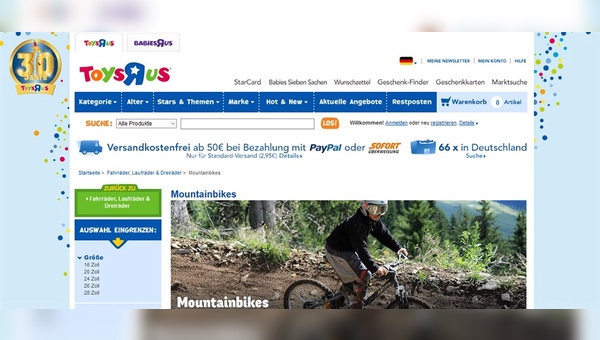 Nicht nur Kinder-Mountainbikes gibt es bei Toys'R'Us