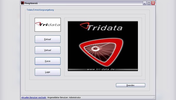Hauptmenü der Software "Tribike"