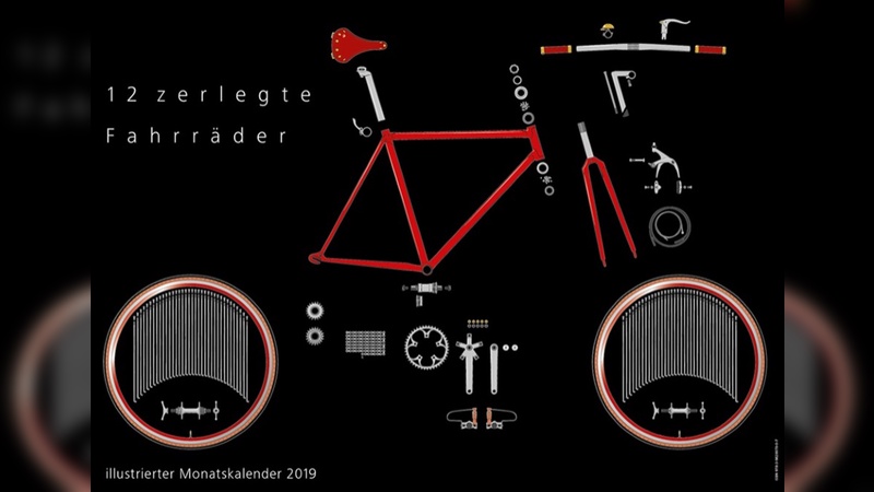 12 zerlegte Fahrräder - eine Kalender-Idee von Jürgen Isendyck.