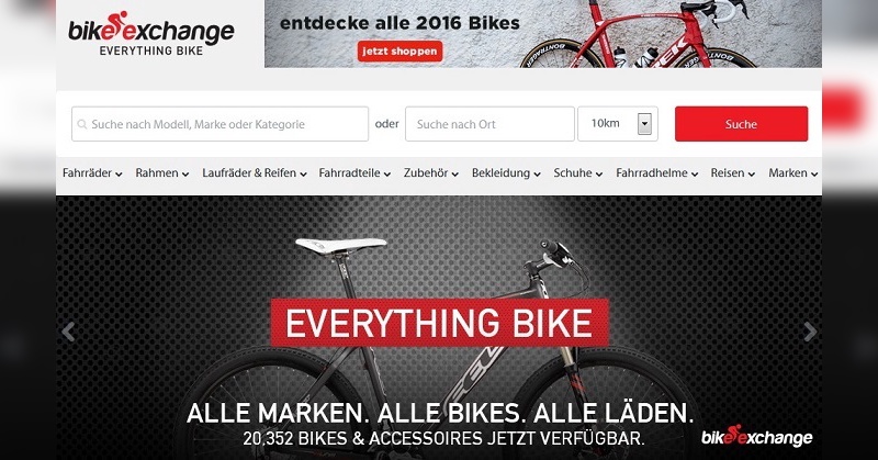 Homepage von BikeExchange