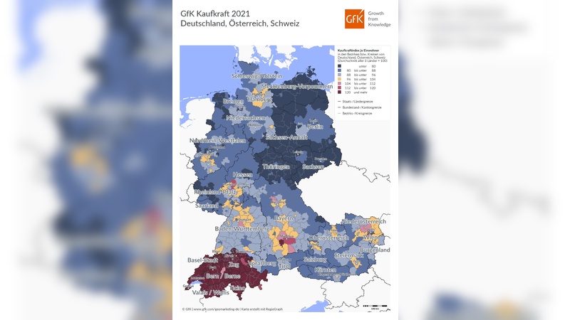 Die regionale Verteilung der Kaufkraft in den DACH-Laendern ist sehr unterschiedlich.