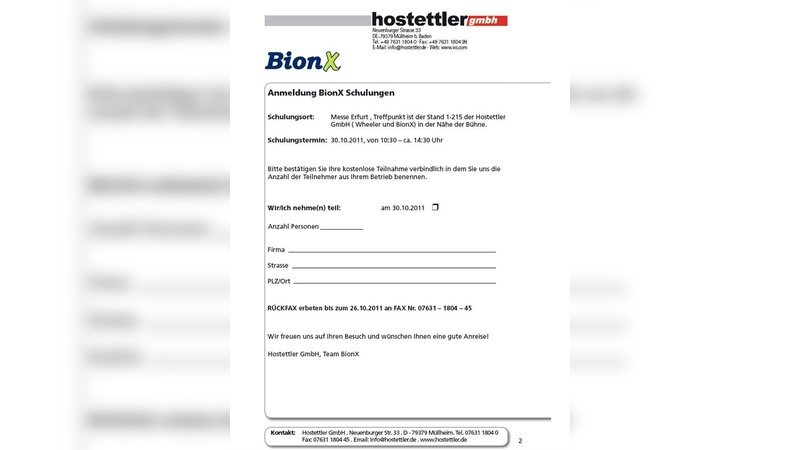 Anmeldeformular zur BionX-Schulung in Erfurt