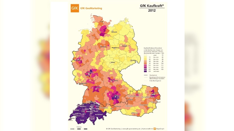 Deutliche Unterschiede in de Kaufkraft zwischen und innerhalb der Länder