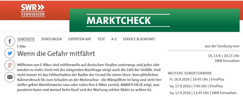 SWR-Marktcheck über E-Bikes