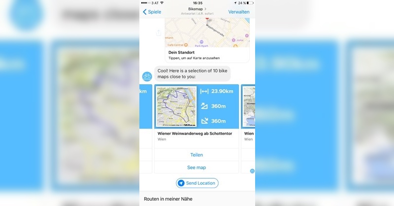 Via Facebook-Messenger gibt der Chatbot von Bikemap Touren-Tips.