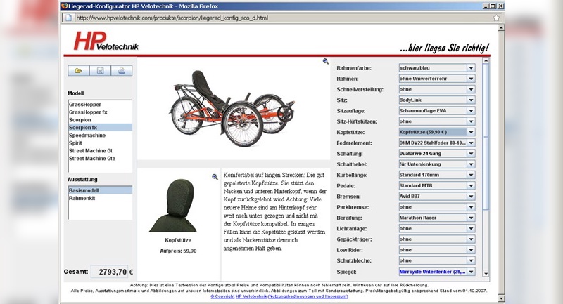 Neuer Liegerad-Konfigurator geht online.
