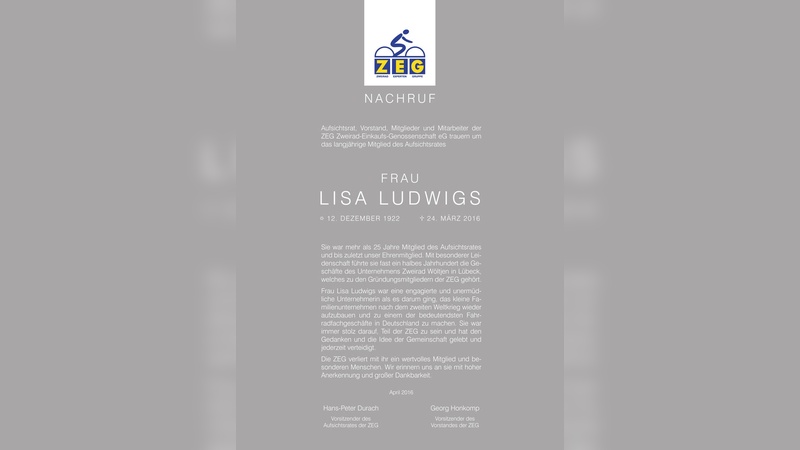 Nachruf der ZEG auf Frau Lisa Ludwigs