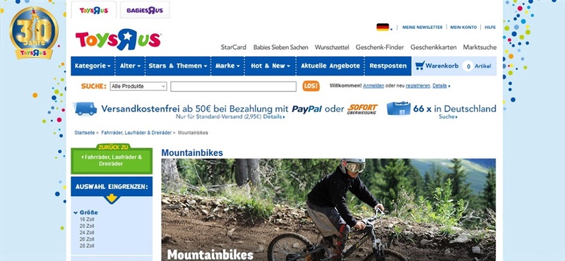 Nicht nur Kinder-Mountainbikes gibt es bei Toys'R'Us