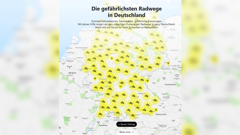 Viele Gefahrenstellen für Radfahrer in Deutschland.