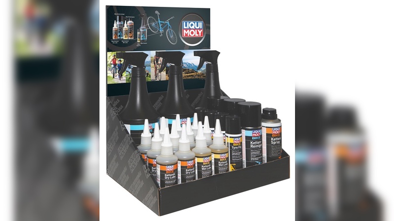 Neues Thekendisplay mit Bike-Produkten von Liqui Moly.