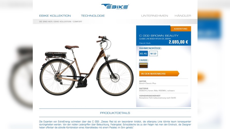 Jetzt mit Webshop: die Website von Ebike Advanced Technologies
