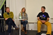 Detlef Lämmermann (DAV-Sektion München, Leiter der Gruppe "M97"), Sina Hölscher (Naturpark Karwendel) und Moderator Andi Dick (DAV Bundesgesschäftsstelle)