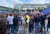 Public-Viewing am Freitag Abend beim Spiel Spanien gegen Deutschland auf der Eurobike